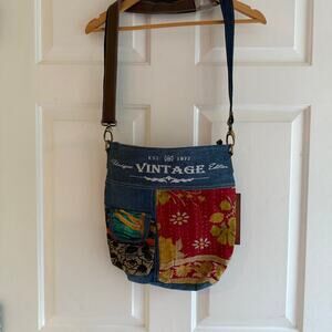 Travelteli‎ Denim Patchwork Crossbody Bag Multicolored Kantha Stitch NEW Cottage